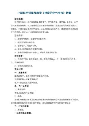幼儿园小班科学教案详案及教学《神奇的空气宝宝》 包含反思预览