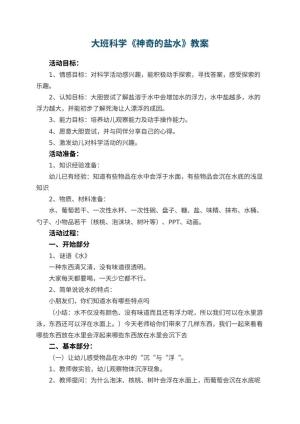 幼儿园大班科学教案《神奇的盐水》 包含反思预览