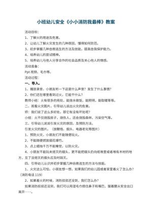 幼儿园小班幼儿安全教案《小小消防我最棒》 包含反思预览