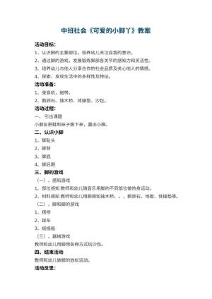 幼儿园中班社会优秀教案《可爱的小脚丫》 包含反思预览