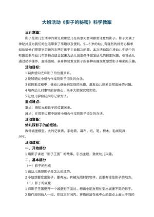 幼儿园大班活动《影子的秘密》科学教案 包含反思