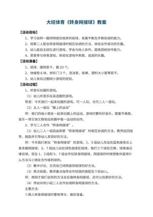 幼儿园大班体育教案《转身网接球》 包含反思预览