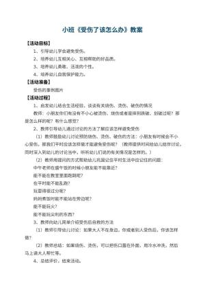 幼儿园小班教案《受伤了该怎么办》 包含反思预览