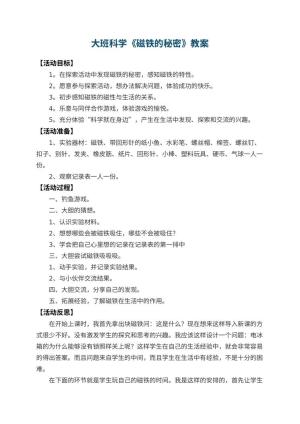 幼儿园大班科学教案《磁铁的秘密》 包含反思预览