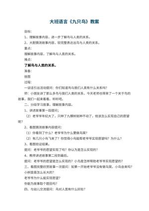 幼儿园大班语言优秀教案《九只鸟》 包含反思