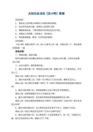 幼儿园大班社会活动教案《丑小鸭》 包含反思预览