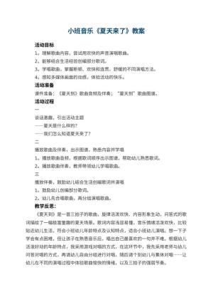 幼儿园小班音乐教案《夏天来了》 包含反思预览