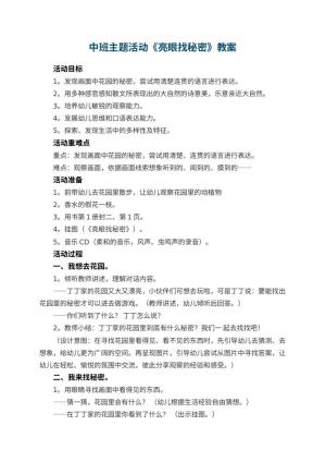 幼儿园中班主题活动教案《亮眼找秘密》 包含反思预览