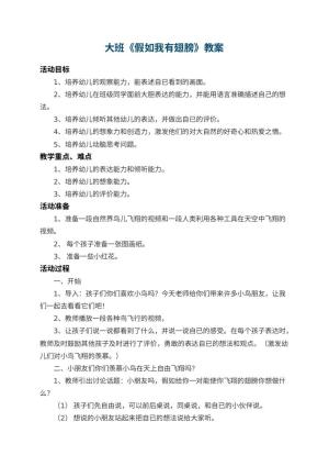 幼儿园大班教案《假如我有翅膀》 包含反思