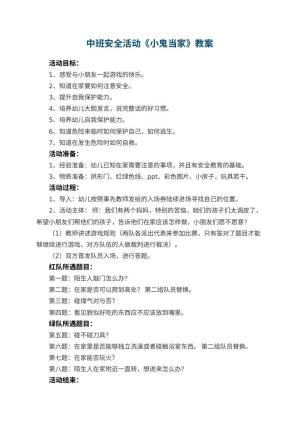 幼儿园中班安全活动《小鬼当家》教案 包含反思预览