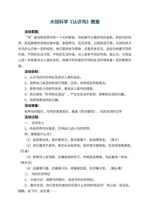 幼儿园大班科学教案《认识鸟》 包含反思预览