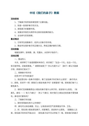 幼儿园中班教案《我们的鼻子》预览