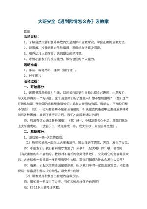幼儿园大班安全《遇到险情怎么办》教案及 包含反思预览
