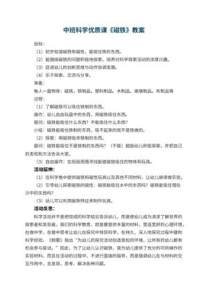 幼儿园中班科学优质课教案《磁铁》 包含反思