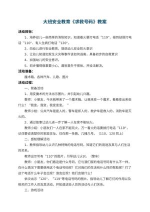 幼儿园大班安全教育教案《求救号码》