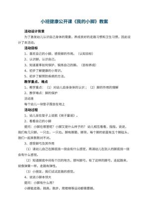 幼儿园小班健康公开课教案《我的小脚》 包含反思预览
