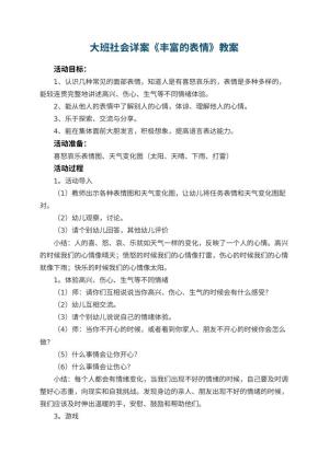 幼儿园教案大班社会详案《丰富的表情》 包含反思预览