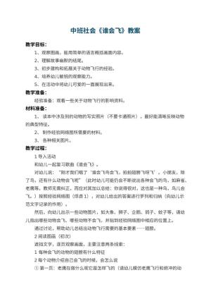 幼儿园中班社会教案《谁会飞》 包含反思预览