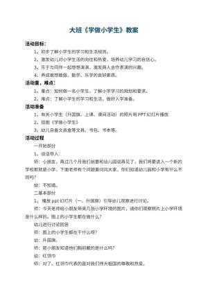 幼儿园大班教案《学做小学生》 包含反思预览