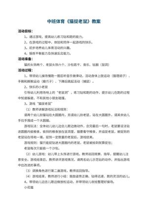 幼儿园中班体育教案《猫捉老鼠》 包含反思