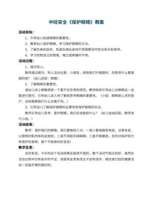 幼儿园中班安全教案《保护眼睛》 包含反思预览