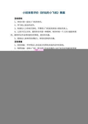 幼儿园小班体育教案评价《好玩的小飞机》预览