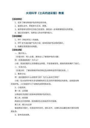 幼儿园大班科学教案《士兵的迷彩服》预览
