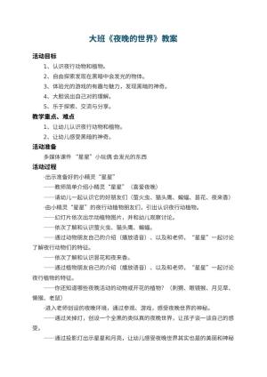 幼儿园大班教案《夜晚的世界》 包含反思