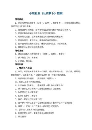 幼儿园小班社会教案《认识萝卜》 包含反思预览