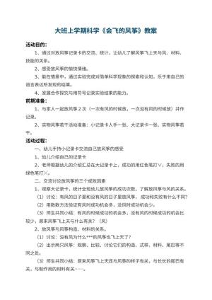 幼儿园大班上学期科学教案《会飞的风筝》 包含反思