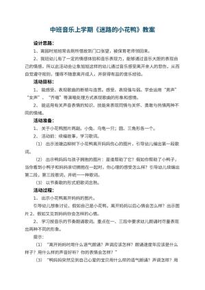 幼儿园中班音乐上学期教案《迷路的小花鸭》 包含反思预览