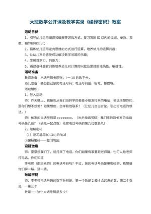 幼儿园大班数学公开课教案及教学实录《编译密码》 包含反思预览