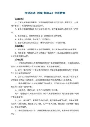 幼儿园社会活动《你好紫藤花》中班教案 包含反思预览