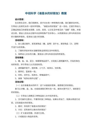 幼儿园中班科学教案《谁是水的好朋友》 包含反思预览