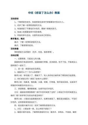 幼儿园中班教案《感冒了怎么办》 包含反思预览