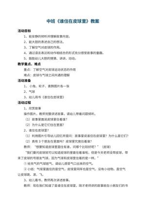 幼儿园中班教案《谁住在皮球里》 包含反思预览