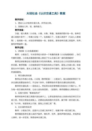 幼儿园大班社会优秀教案《认识交通工具》 包含反思预览