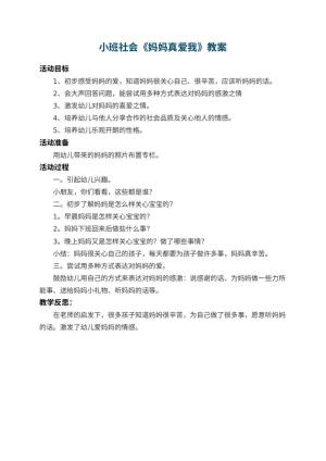 幼儿园小班社会优秀教案《妈妈真爱我》 包含反思预览