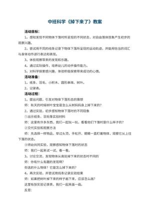 幼儿园中班科学教案《掉下来了》教案 包含反思