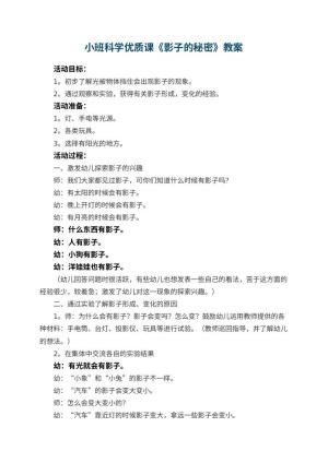 幼儿园小班科学优质课教案《影子的秘密》 包含反思预览