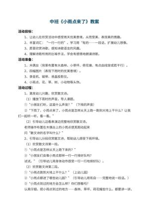 幼儿园中班教案《小雨点来了》 包含反思预览