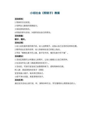 幼儿园小班社会教案《照镜子》 包含反思预览