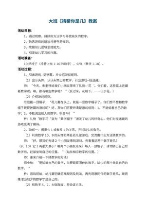 幼儿园大班教案《猜猜你是几》 包含反思预览