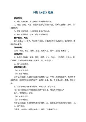 幼儿园中班教案《分类》预览