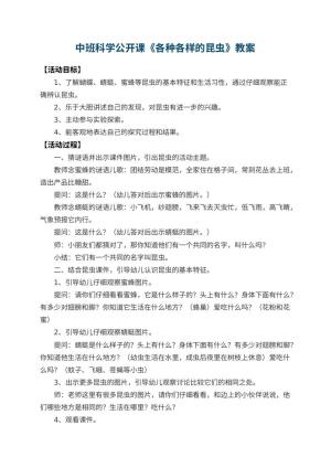 幼儿园中班科学公开课教案《各种各样的昆虫》 包含反思预览