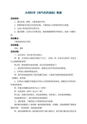 幼儿园大班科学教案《淘气的风娃娃》 包含反思