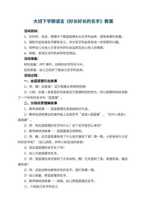 幼儿园大班下学期语言教案《好长好长的名字》 包含反思