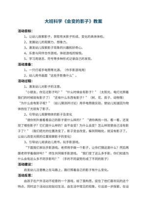 幼儿园大班科学教案《会变的影子》 包含反思预览