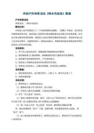 幼儿园中班户外体育活动教案《啄木鸟捉虫》预览