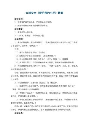 幼儿园大班安全优秀教案《爱护我的小手》 包含反思预览
